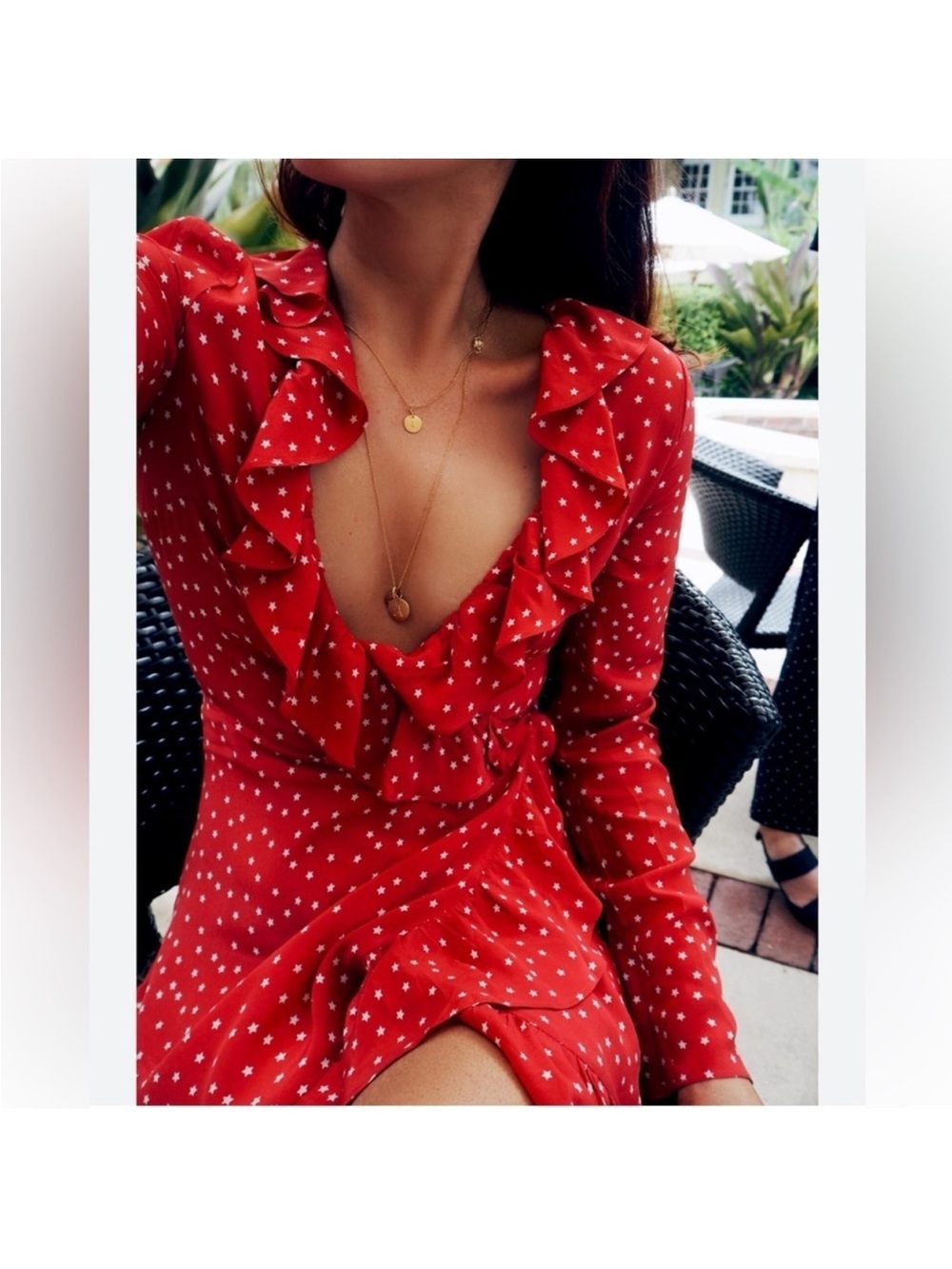 Realisation Par Red Star-Print Ruffle Wrap Mini Dress
